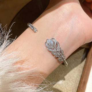 Châu Âu Mỹ ins Phong Cách Mới Zircon Lá Lông Vũ Mở Vòng Tay Nữ