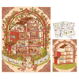 Nhãn dán cảnh hoạt hình MIKYCO, 23x31 Nhãn dán cảnh quan PET cảnh lớn, Cắt khuôn phong cách dễ thương Nhà cây DIY Đồ chơi Nhãn dán quà tặng sinh nhật
