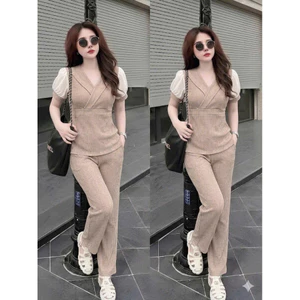 Đồ bộ nữ mặc nhà quần dài mặc nhà tay ngắn thun xốp - CN131