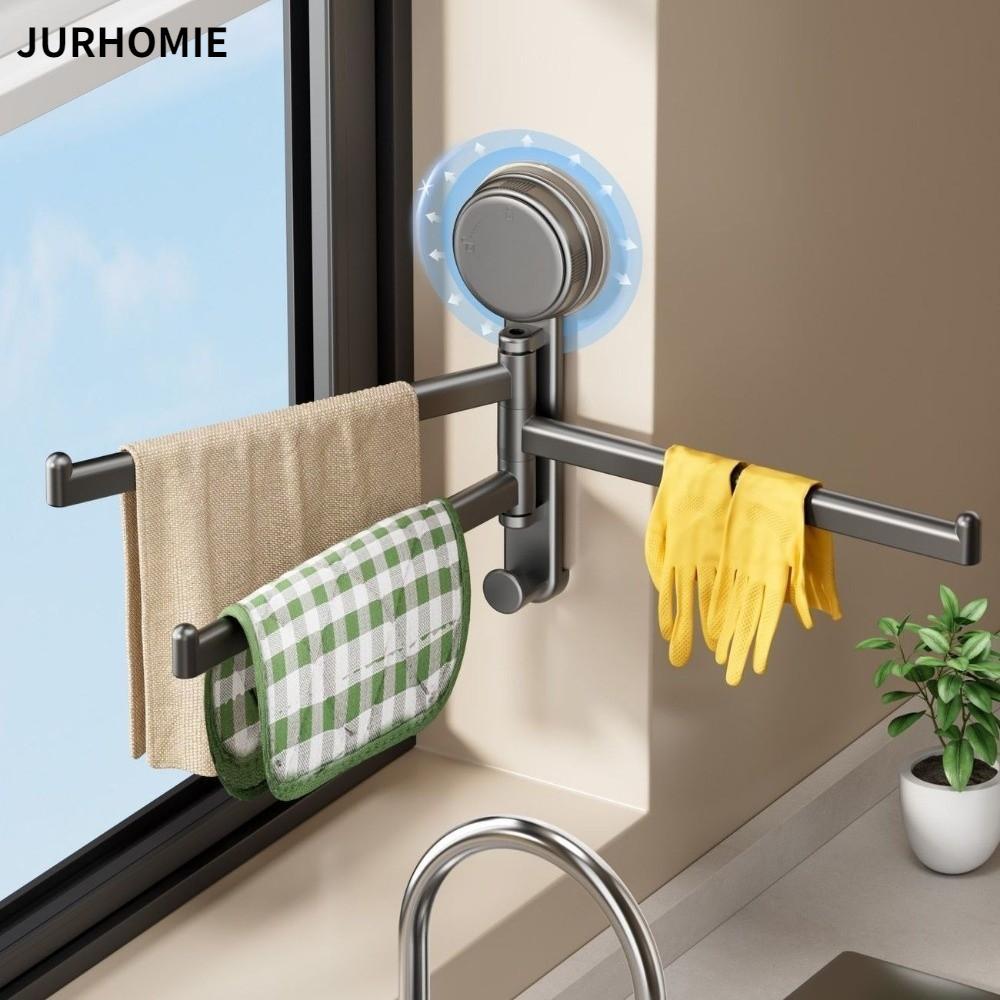 Móc treo khăn xoay JURHOMIE, Không cần khoan giá treo khăn 3 thanh, Giá treo khăn tắm tường chất lượng Phòng tắm