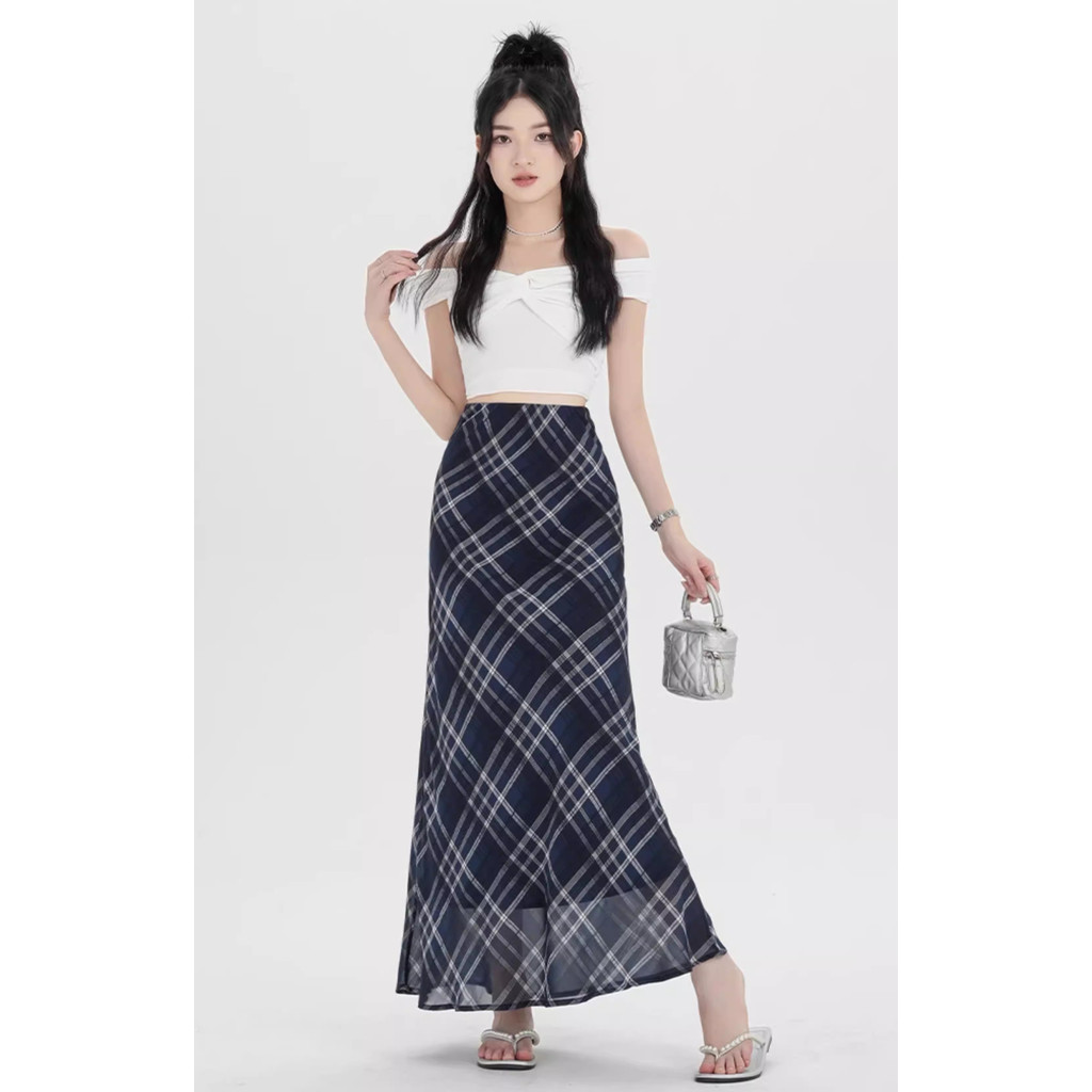 SUXI Váy đuôi cá kẻ sọc phong cách Hàn Quốc cổ điển nhẹ nhàng 260326