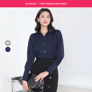 Áo sơ mi nữ GUMAC tay dài kiểu chiết ly lá cổ nhọn vải lụa mềm mát công sở  AF03007