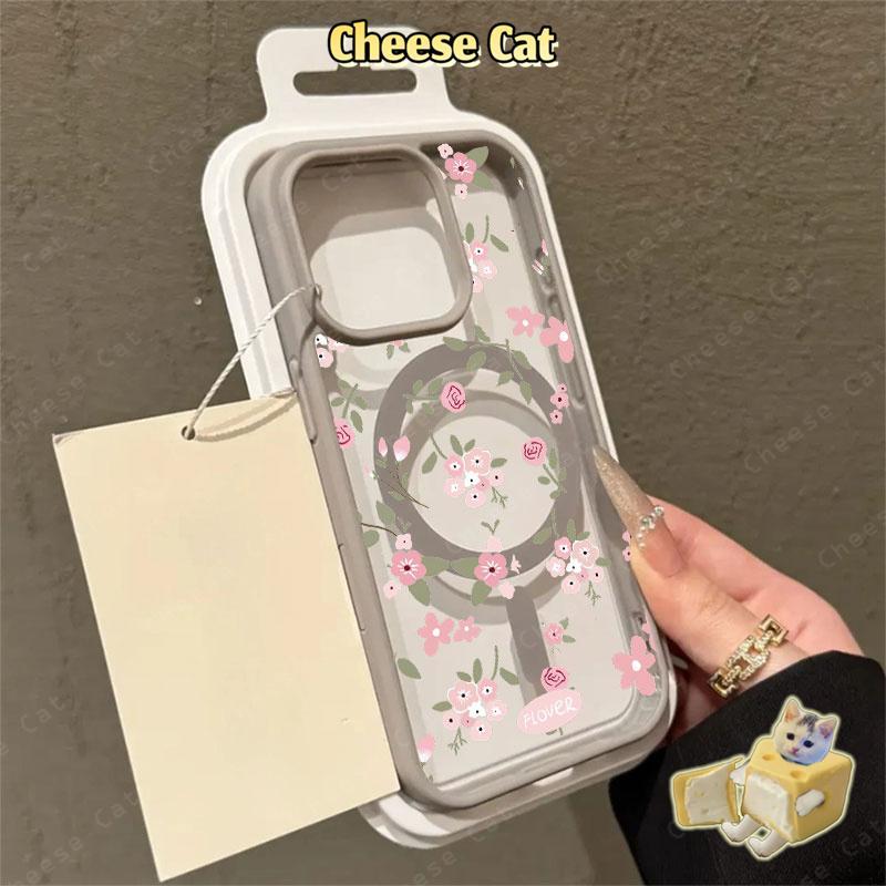 hoa hồng Ốp điện thoại từ tính cho iPhone 11 12 13 14 15 16 17 Pro Max 7 Plus XR Xs Max Vỏ điện thoại màu hồng