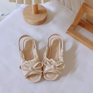 Mới sz 21-35 Dép Sandal Giày Búp Bê Hở Mũi Phối Nơ Ren Thoáng Chân CHo Bé Gái K033
