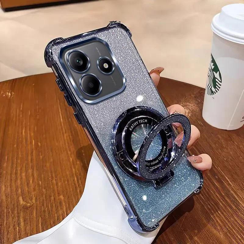Vỏ Chống Sốc Trong Suốt Gradient Cho Honor 600 Lite Pro honor600lite 5G Lấp Lánh Bling Mềm TPU Silicon Ốp điện thoại Túi Khí Bảo Vệ Mặt Sau Với Giá Đỡ Nhẫn Từ Tính 600Lite