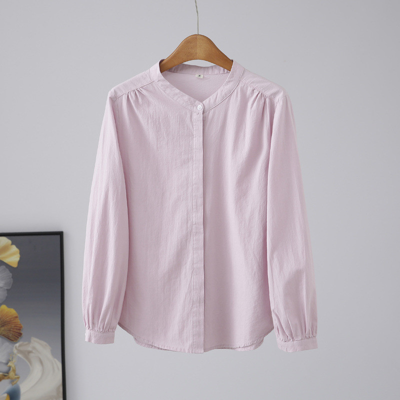 Áo sơ mi nữ trắng trơn cotton, cổ tròn, dễ giặt, phù hợp mùa xuân