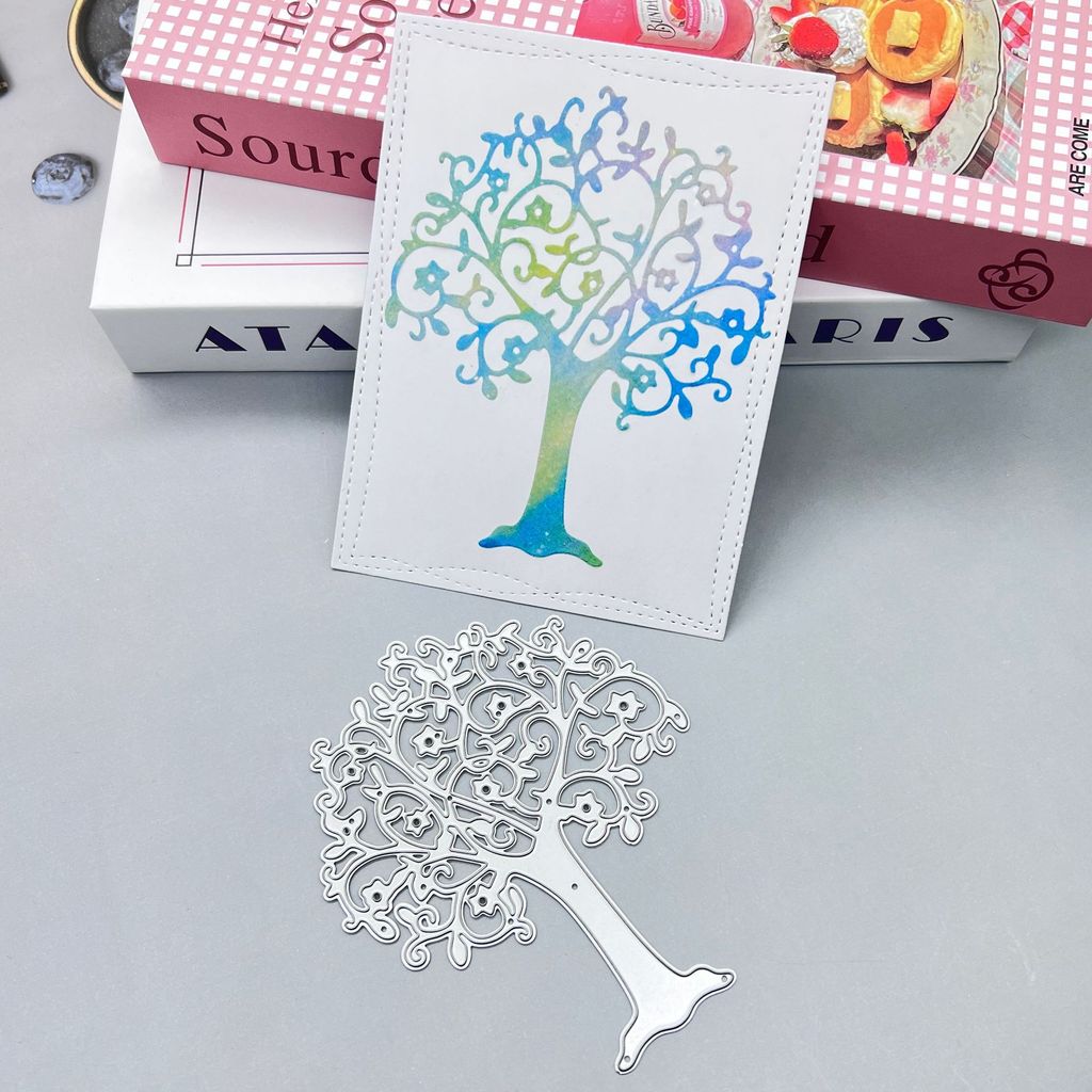 Cây Lớn Cây Sống Kim Loại Thép Carbon Cắt Khuôn Thêu Sò Dập Nổi Khắc Bản Mẫu DIY Album Ảnh Thiệp Chúc Mừng Cắt Chết Giấy Thủ Công Dụng Cụ