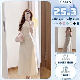 Váy thiết kế hai dây  cổ thuyền dáng dài xoè tôn eo màu pastel thanh lịch tiểu thư sang chảnh