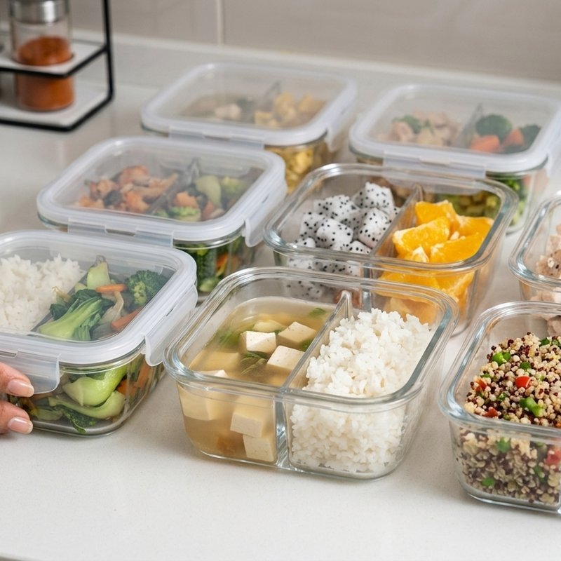Bộ 7 hộp đựng thực phẩm kín chống tràn an toàn thực phẩm dùng lò vi sóng vạch chia định lượng phù