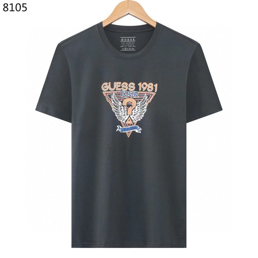 GUESS Mới Tay Ngắn 100% Cotton Cao Cấp Đơn Giản Ngược Tam Giác In Hình Áo Thun Thường Ngày