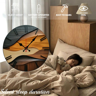 Đồng hồ treo tường tròn im lặng gỗ phong cách Bắc Âu 2D, trang trí nhà ở, phòng khách, văn phòng, phòng học, phòng ngủ
