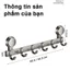 Móc treo quần áo hút chân không nhôm chống gỉ 6/8 móc không cần khoan đục bền nhẹ dễ lắp cho nhà