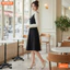 Đầm thiết kế BEMINE cổ trụ phối ren hoa mềm tay dài dáng chữ A phù hợp đi chơi-B417