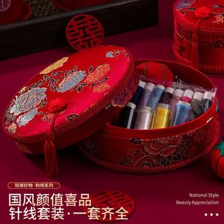 Hộp may ống hút, bộ hồi môn cô dâu, nhà của hồi môn Hộp may đám cưới Bộ hồi môn nữ Bộ cầu lông gia đình Thiết thực Bộ may chữ vui vẻ Đồ dùng đám cưới Daquan Đám cưới 260106EE