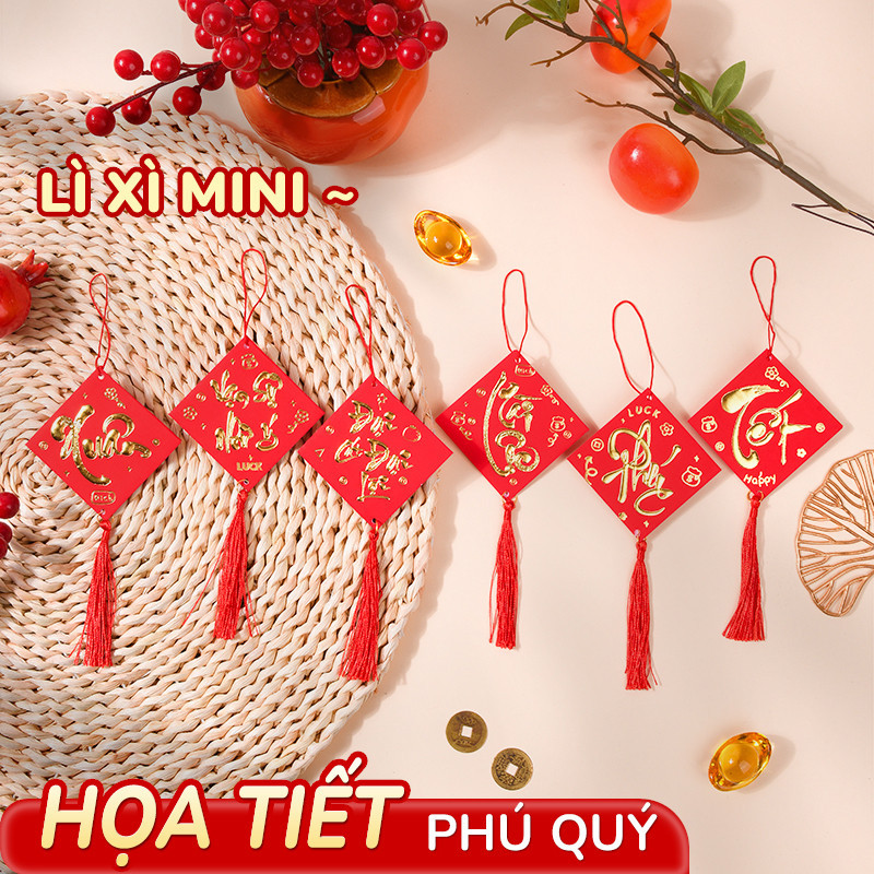 Bao lì xì treo cây phụ kiện trang trí tết - Bộ 24 cái mini chất lượng cao, màu sắc tươi sáng, thích hợp treo cây mai đào