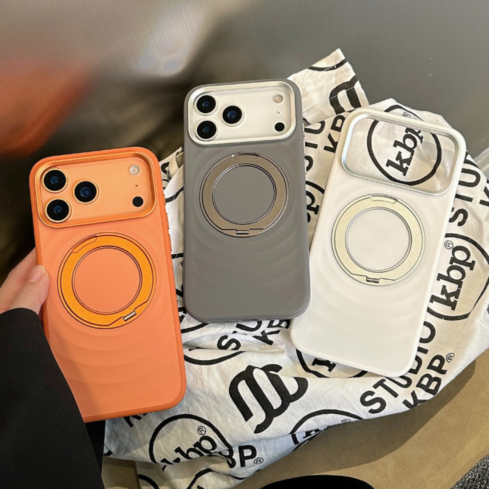 Kết cấu gợn sóng Giá đỡ xoay từ tính Vỏ điện thoại cho iPhone 17 16 15 14 Pro Max TPU + PC Bảo vệ nút kim loại chống rơi Vỏ đơn giản thời trang