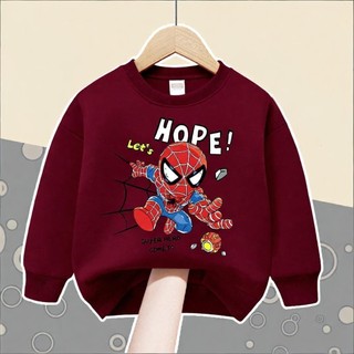 Áo nỉ mỏng, thoải mái, in một mặt hình Ultraman và Spiderman dành cho bé trai, thích hợp mặc ngoài trời.