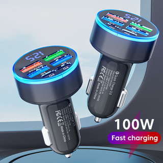 Elough 100W 6 Cổng Sạc Xe Hơi Sạc Nhanh Sạc Điện Thoại USB Loại C Màn Hình Hiển Thị Kỹ Thuật Số Sạc Adapter