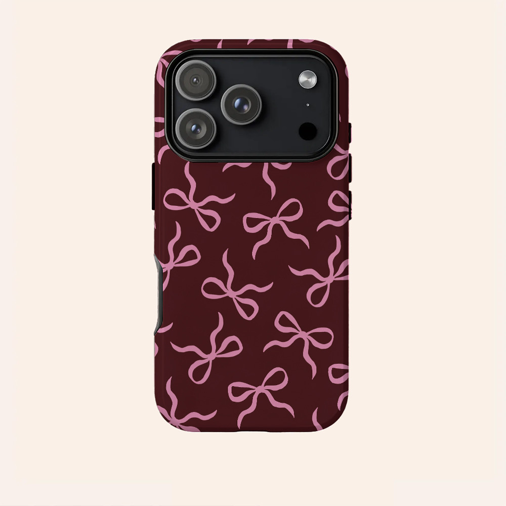 Họa tiết nơ màu đỏ rượu vang Thích hợp cho iPhone 17Promax 16Pro 15 11 12 13 14 xs XR 17Air Vỏ cứng hai lớp chống sốc NCNJ