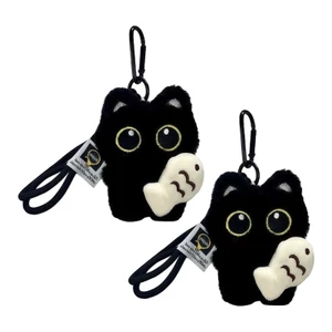 Yoo Pack gồm 2 chú mèo và cá đen Mini đáng yêu Trang trí mặt dây chuyền móc khóa sang trọng