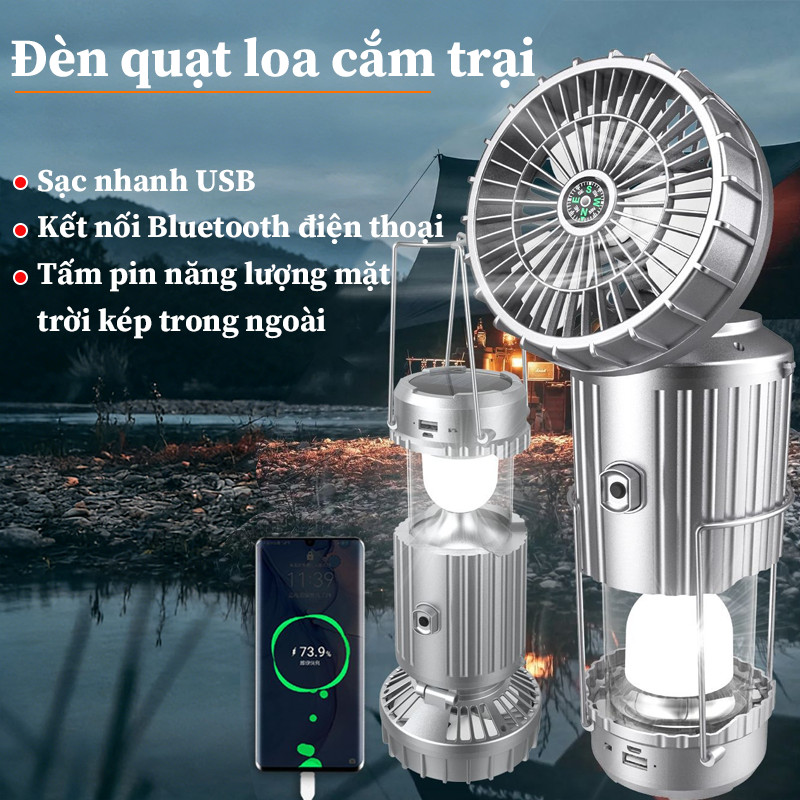 Đèn Cắm Trại & Đèn năng lượng mặt trời 3in1 - Sạc Bằng Năng Lượng Mặt Trời & USB, Quạt Gập Tích Điện