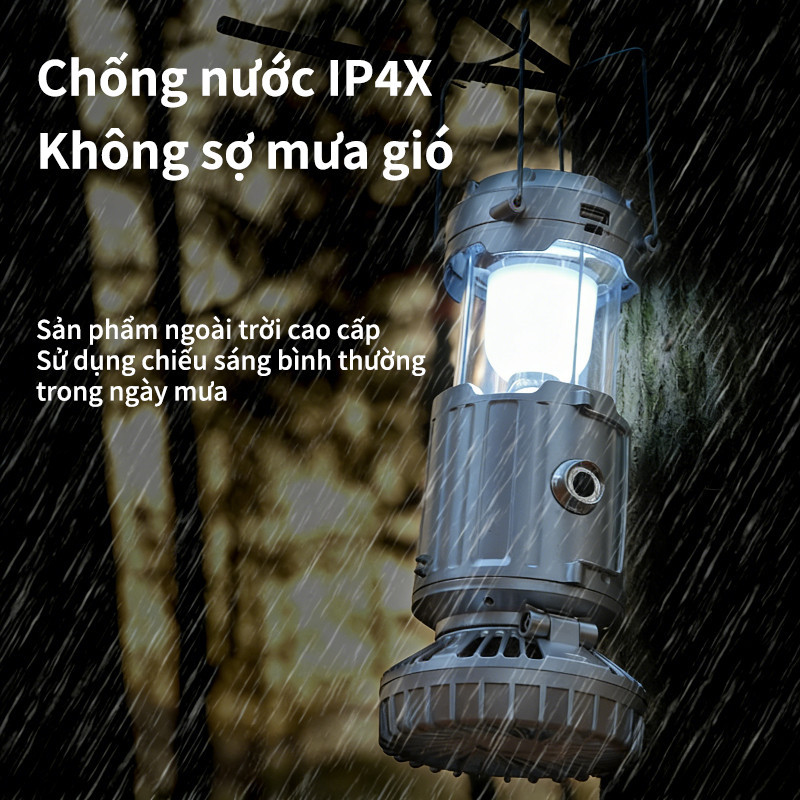 Đèn Cắm Trại & Đèn năng lượng mặt trời 3in1 - Sạc Bằng Năng Lượng Mặt Trời & USB, Quạt Gập Tích Điện