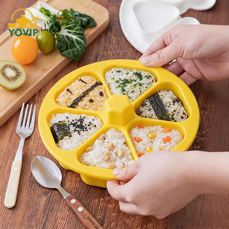 YOVIP 6 trong 1 Khoang Tam Giác Khuôn Sushi Máy Làm Cơm Máy Làm Sushi Khôngsti Dụng Cụ Nhà Bếp Hộp Bento Đồ Dùng Bữa Ăn Cho Rong Biển Cilantro Cơm Bóng VN