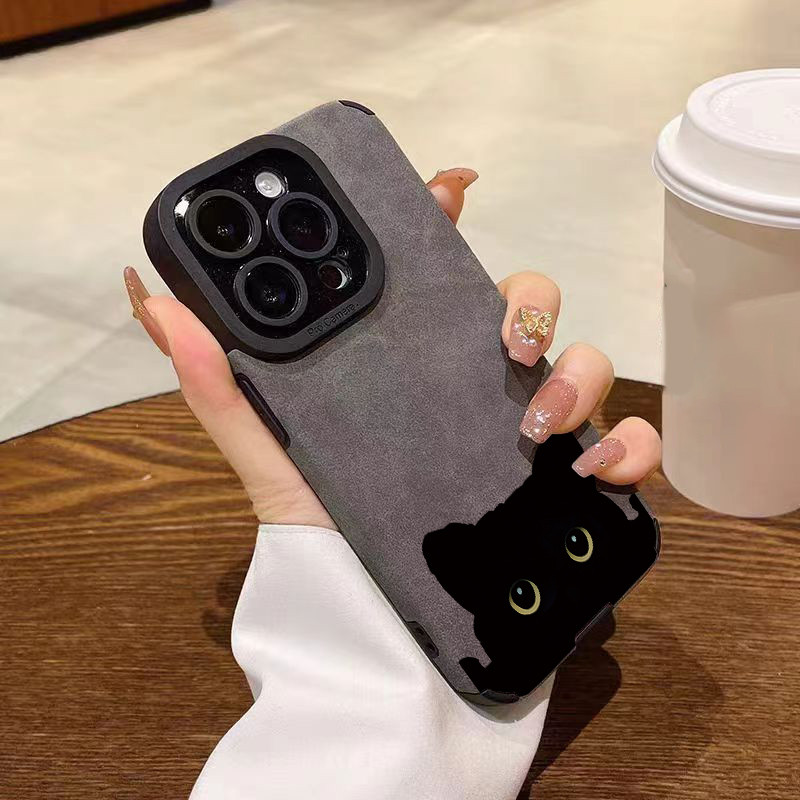 Dây chuyền nhỏ Black Cat phù hợp với vỏ điện thoại 17promax/16 PROMAX, iPhone 15, da lông nhím 14, xốp mềm X