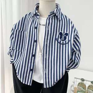 Áo Sơ Mi Bé Trai Mùa Xuân Thu Mỏng Sọc Dài Tay 90-160 Size 14M0