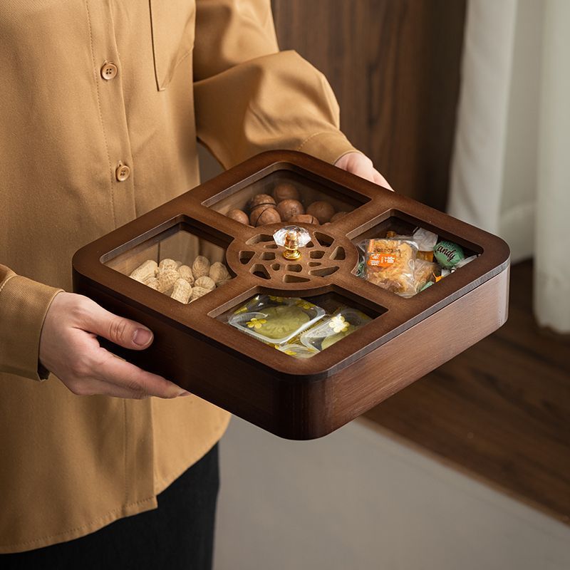 Sáng Tạo Đĩa Hộp Bảo Quản Trái Cây Khô Ăn Nhẹ Đĩa Chia Kẹo Món Tráng Miệng Hộp Đựng Kẹo Đồ Ăn Nhẹ Hạt Trái Cây Khô Đĩa Gỗ