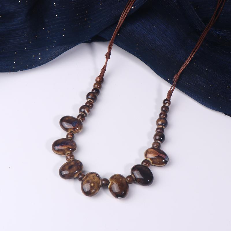 Newsmallbrains Vòng cổ handmade boho gốm đậu màu sắc vintage, trang sức nữ điều chỉnh size