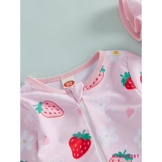 MG-Baby Girl Rash Guard Đồ bơi Bộ đồ tắm dâu tây có mũ chống nắng
