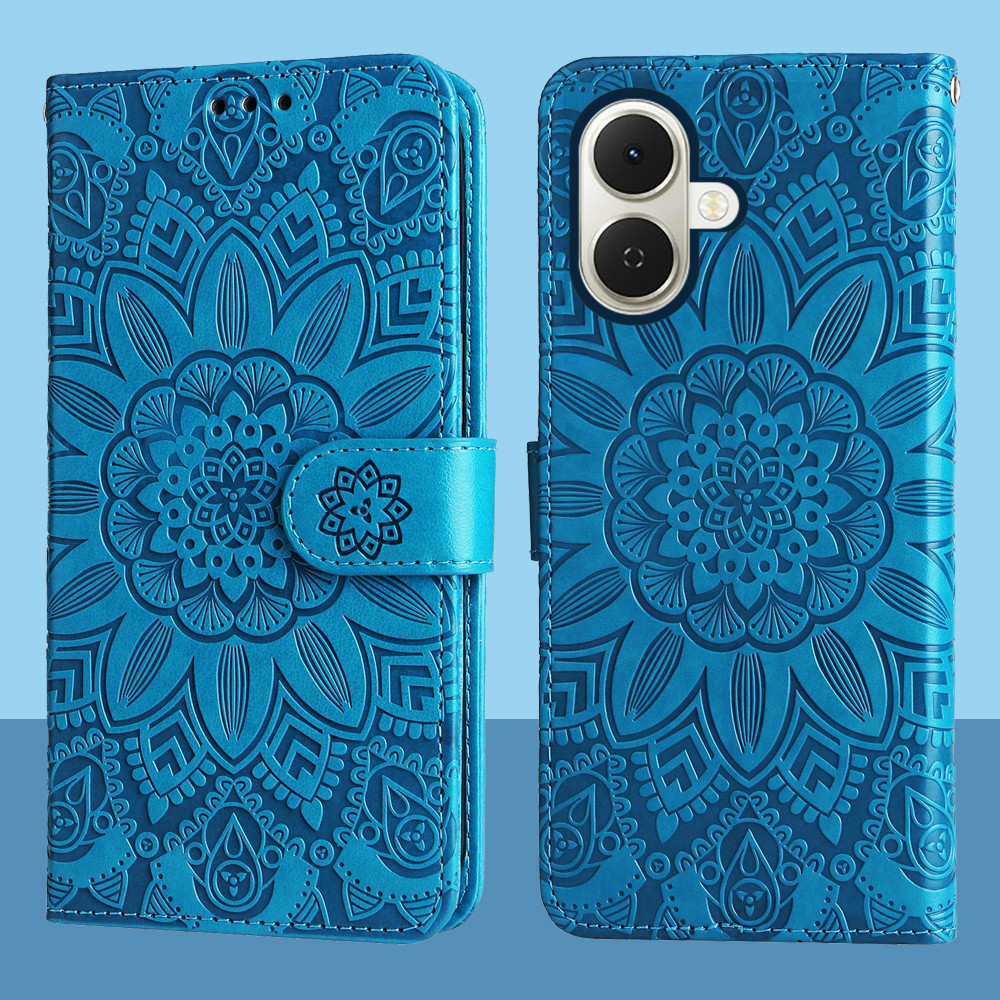 Ví da từ tính Flip Case cho Tecno Spark Go 2 KM4 Vỏ điện thoại hoa hướng dương dập nổi
