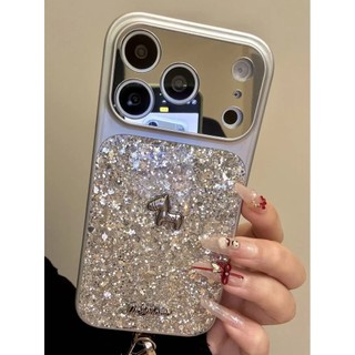 Bảo Vệ Toàn Diện Ống Kính Mạ Bạc Lấp Lánh Sequin 3D Làm Giàu Dây Đeo Cổ Tay Ngựa Ốp Lưng Điện Thoại Cho iPhone 17Promax 14Promax 15 16 Pro Max Chống Sốc Nữ Vỏ Di Động