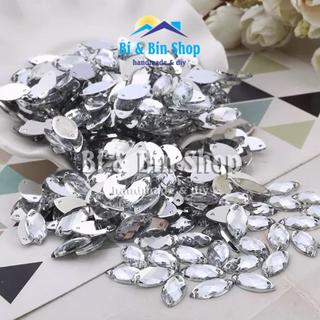 [A2] Đá Kết Nhựa Lá Me Trắng Cừ AB Đáy Bạc Đính Kết Trang Phục Làm Phụ Kiện Thời Trang
