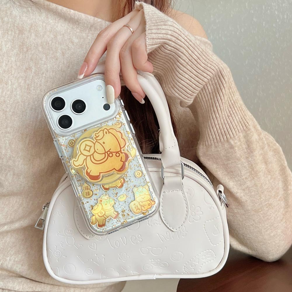 Ốp lưng cứng trong suốt Tương thích với iPhone 13 14 14Pro 14ProMax 15 15Pro 15ProMax 16 16Pro 16ProMax 17 17Pro 17ProMax Yuanbao Xiaoma Pattern Magnet Case