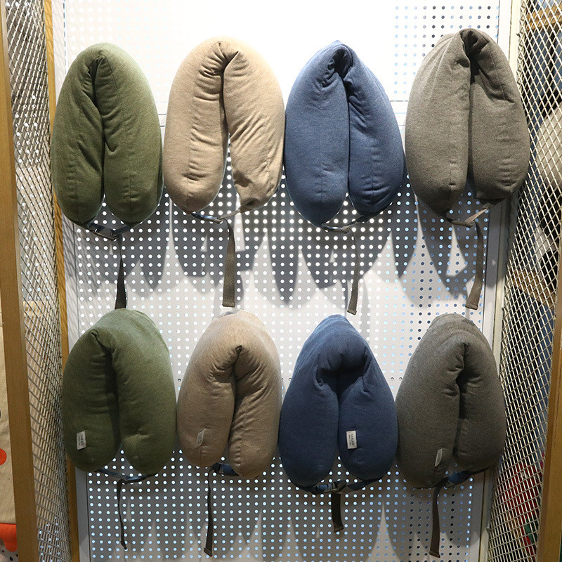 MUJI Gối cổ chữ U có mũ trùm, hạt massage, hỗ trợ cổ tử cung, dùng du lịch máy bay, phong cách Nhật Bản 206.2.3