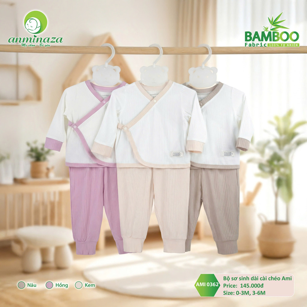 Bộ Sơ Sinh Cài Chéo Anminaza Vải Tăm Tre An Toàn Thấm Hút - Hàng Chính Hãng AMI0362