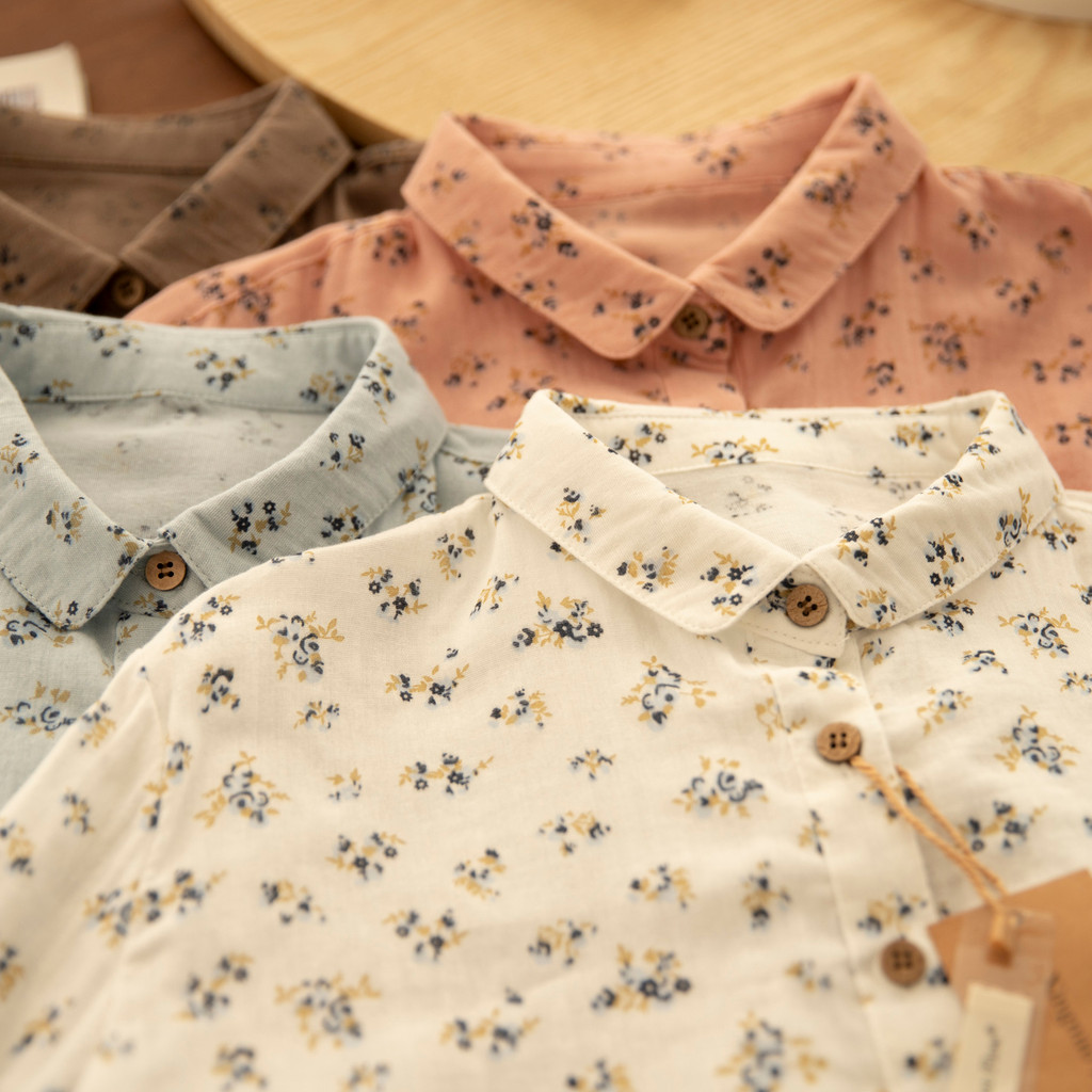 [Có sẵn] Áo sơ mi nữ từ sợi cotton 100%, thiết kế họa tiết hoa, form rộng thoải mái