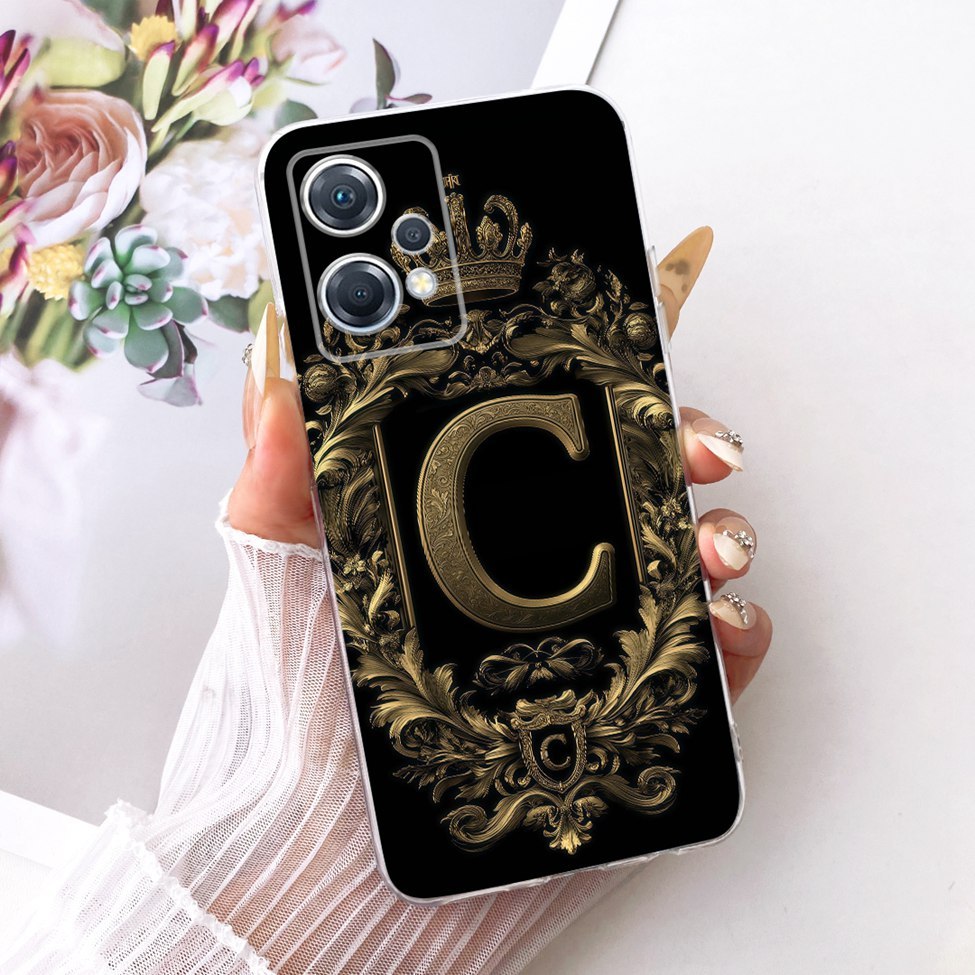 Ốp lưng Oppo PGGM10 Oppo K10x 5G Trong suốt sang trọng Vương miện A-Z Chữ cái 2D Họa tiết phẳng Vỏ điện thoại mềm OppoK10x 5G