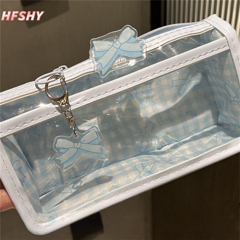 HFSHY Nơ Ngọt Dây Kéo Trong Suốt Hộp Đựng Bút Chì Học Sinh Văn Phòng Phẩm Túi Bảo Quản Dung Tích Lớn Túi Trang Điểm Hoạt Hình Dây Kéo Bút Túi VN