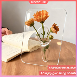 (Giao hàng tại địa phương) Acrylic Khung ảnh sáng tạo Bình hoa nghệ thuật Trang trí phòng khách Giá sách Hộp đựng trang trí hoa (không có hoa))