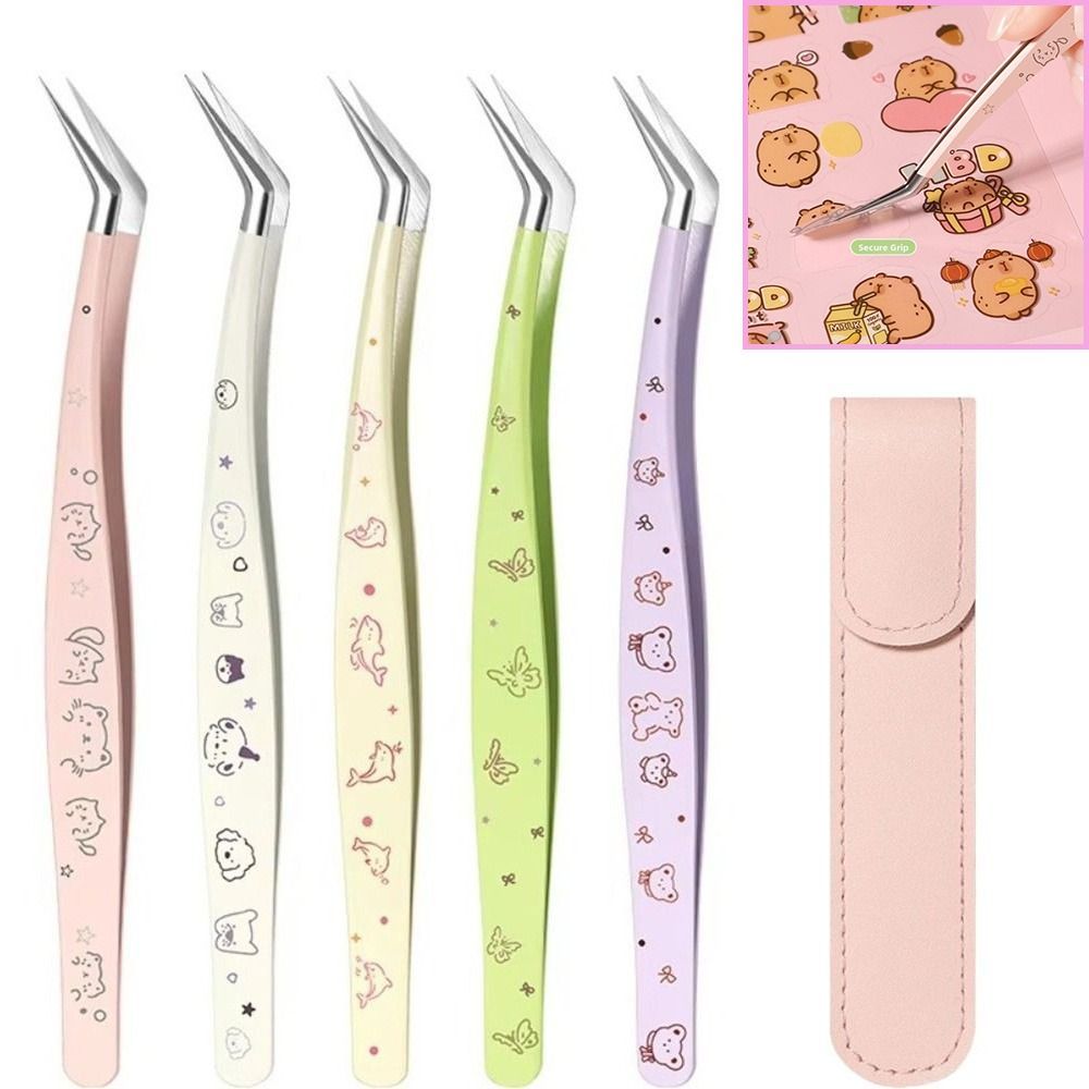 Nhíp lông mi giả TOPTOOLCX, Nhíp nối mi có độ chính xác cao bằng da, Máy uốn mi bằng thép không gỉ chống tĩnh điện hoạt hình chuyên nghiệp Dụng cụ trang điểm làm đẹp