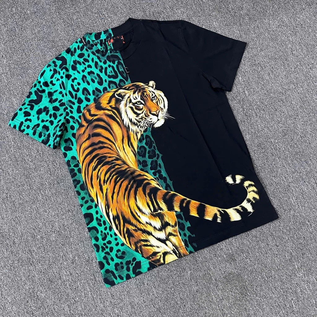 Áo Thun 1 Chú Hổ Phối Nưa Thân Xanh Đen KCloset Áo Phông Cotton Dày Dặn Dáng Rộng Unisex NA116