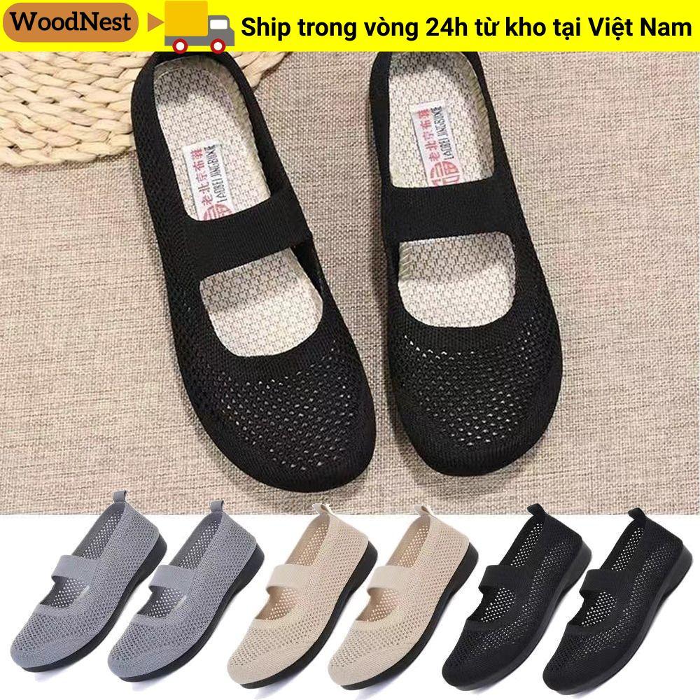 Giày bệt lưới rỗng WOODNEST mũi vuông, đế mềm thoáng khí, lười thời trang, gập gọn, cho mẹ, thường ngày nữ