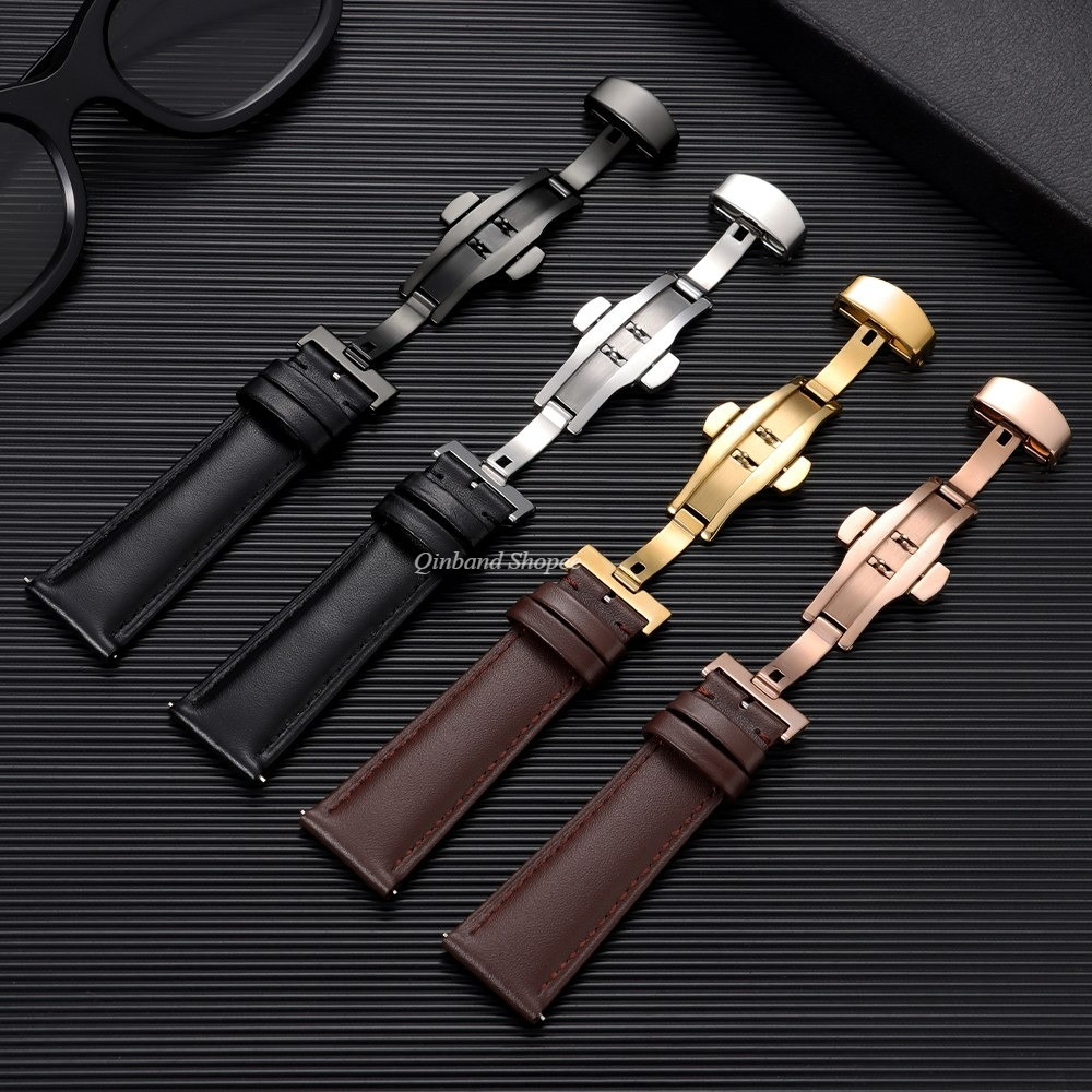 Khóa bướm 4 màu - Dây đeo đồng hồ da thật bằng da bò 12 / 14 / 16 / 18 / 20 / 22mm Dây đeo đồng hồ da phát hành nhanh dành cho nữ Thay thế vòng tay đồng hồ nam