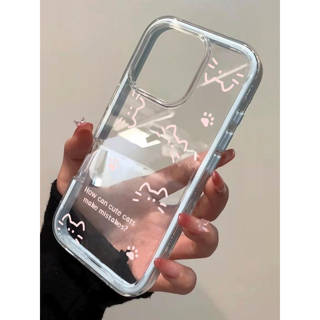 Màu hồng Cat Claw Line Quotes cho 16 trường hợp iPhone 17Air 3 trong 1 Bezel 14 13 11Pro