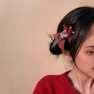 1 cặp kẹp tóc nơ lưới đỏ