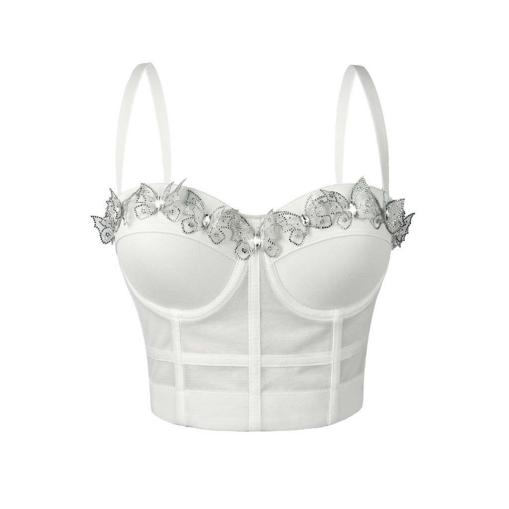 Bộ đồ camisole vest lưới gạc gợi cảm có xương cá corset, làm từ nhựa xương cá, dáng slim-fit