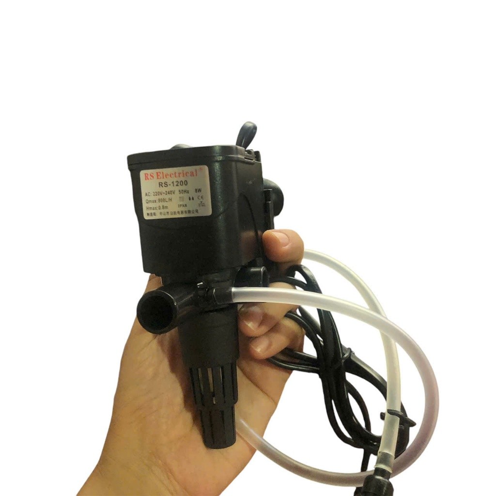 Máy bơm lọc nước hồ cá cảnh RS 1200, 8W, đẩy cao 80cm, có kết hợp thổi khí oxi